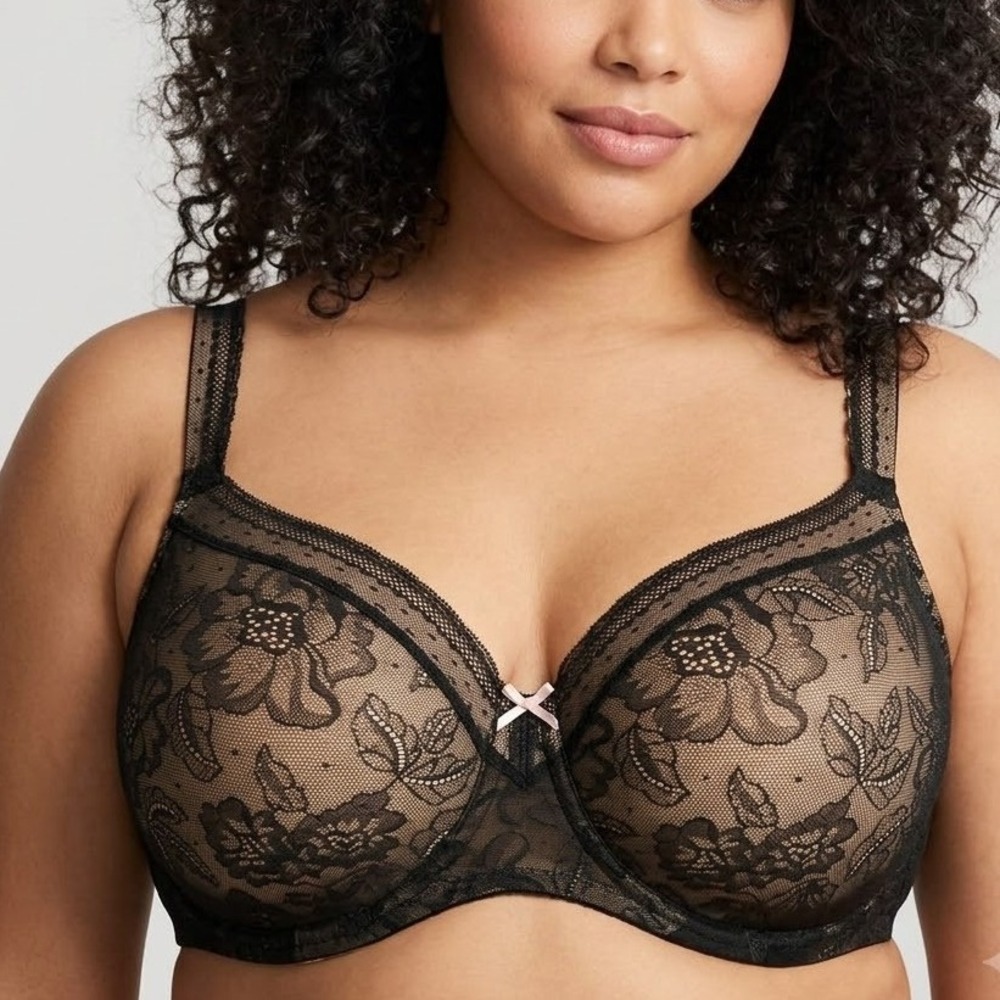 Cacique‎ Lane Bryant French Lace Balconette Underwire Bra 46C Black Nude Plus